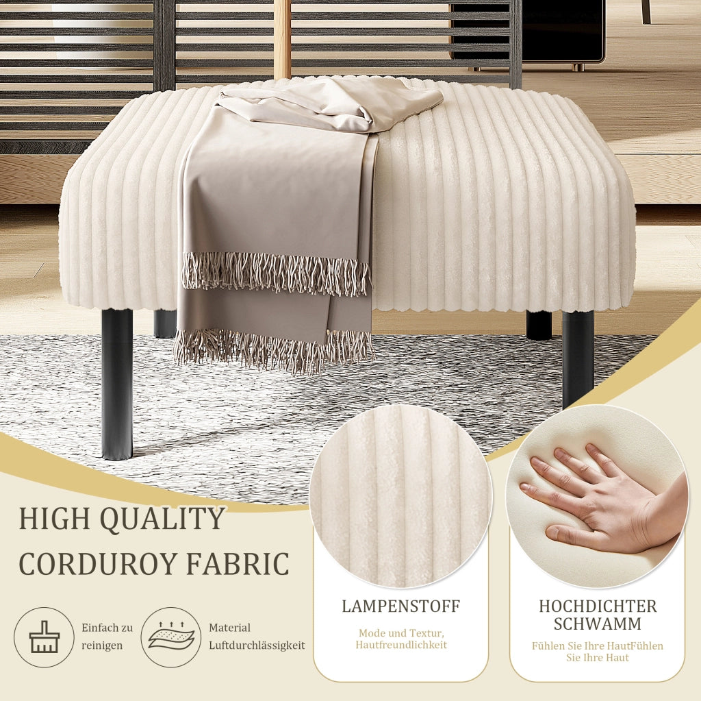 Pouf beige in velluto a coste con struttura in metallo