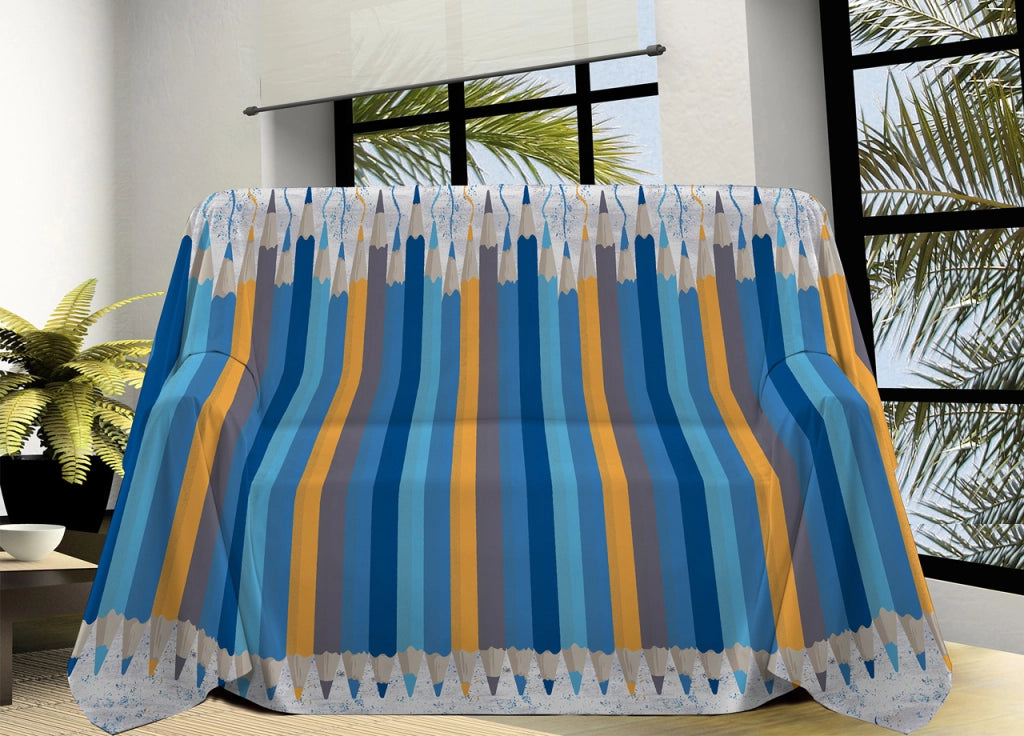 Telo Arredo Linea Pensieri Delicati In Cotone Disegno Matitoni Colore Blu - Matrimoniale - Blu