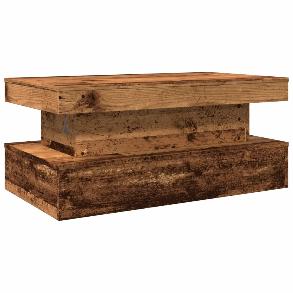 vidaXL Tavolino da Salotto con Luci LED Legno Antico 90x50x40 cm