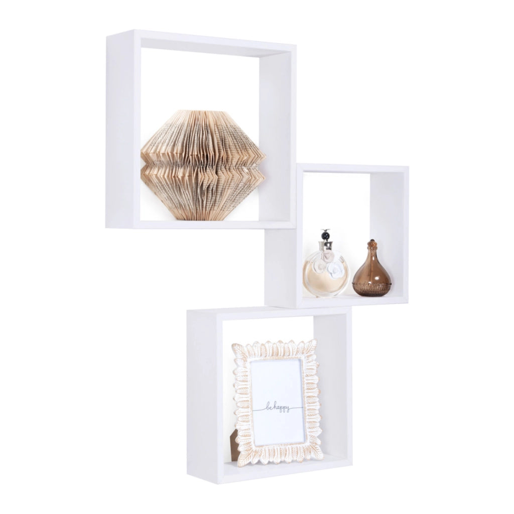 Set di 3 Mensole da Muro Modello INCUBO SLIM, Cubi Arredo, Mensole Cubo, Cubi da Parete. Misure 30x30x10cm 27x27x10cm e 24x24x10cm. Finitura BIANCO - MADE IN ITALY