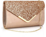 Borsa Clutch con Sequins per Donna con Cinturino Rimosso e Catena Removibile