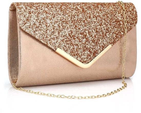 Borsa Clutch con Sequins per Donna con Cinturino Rimosso e Catena Removibile