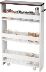 Carrello Portaoggetti a 4 Ripiani con Ruote Rirevoli a 360°, Carrellino Scorrevole con Maniglia Slim, da Bagno, Cucina, Lavanderia, 47,5 x 25 x 80,5 cm (Bianco e Marrone)