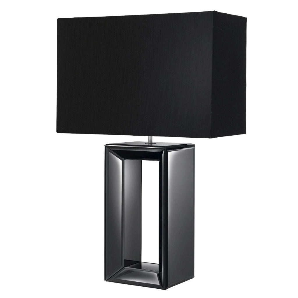 Lampada da tavolo a specchio - Vetro specchiato fumé e finta seta nera