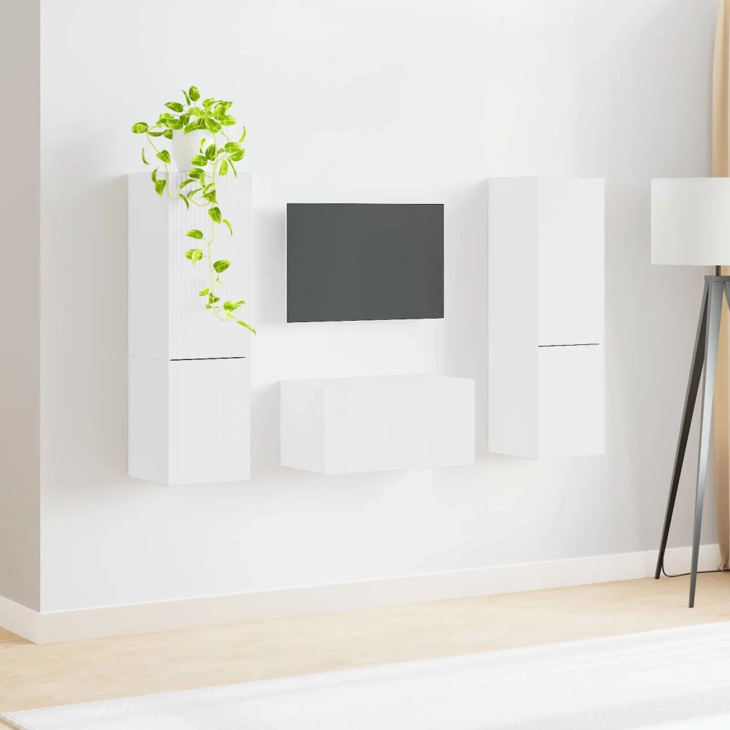 Set mobile TV 5 pz-Credenza per TV Bianco Legno multistrato