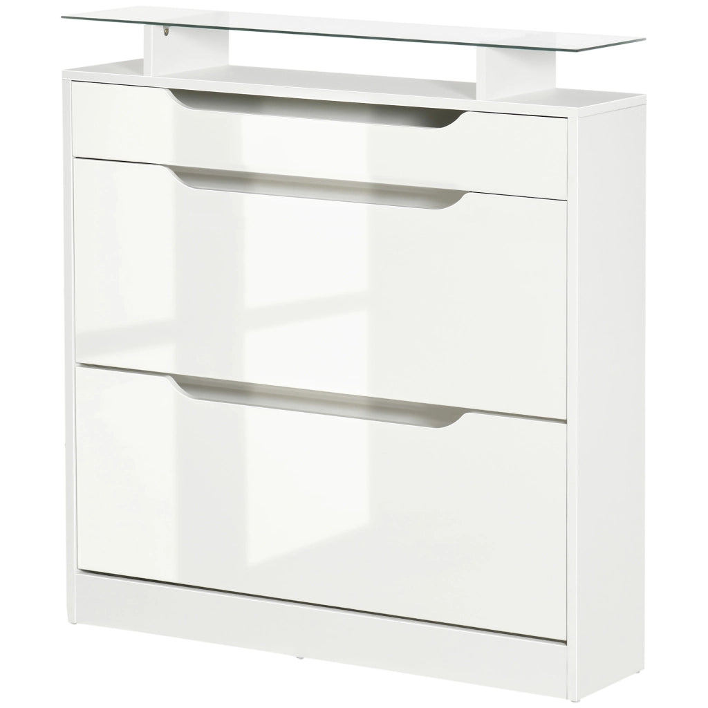 Scarpiera Stretto 2 Ante con Cassetto e Ripiano ¨C zephmum ¨C 89x23x96 Bianco