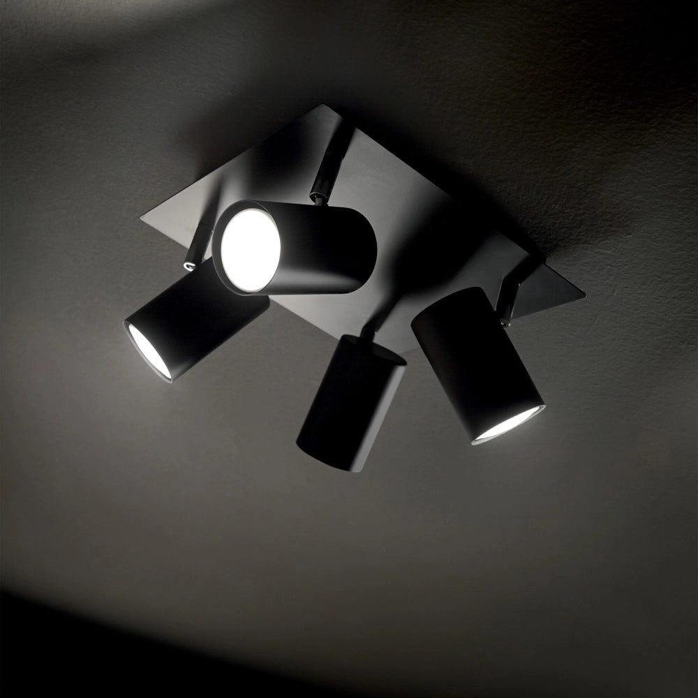 Plafoniera Moderna Spot Metallo Nero 4 Luci Gu10