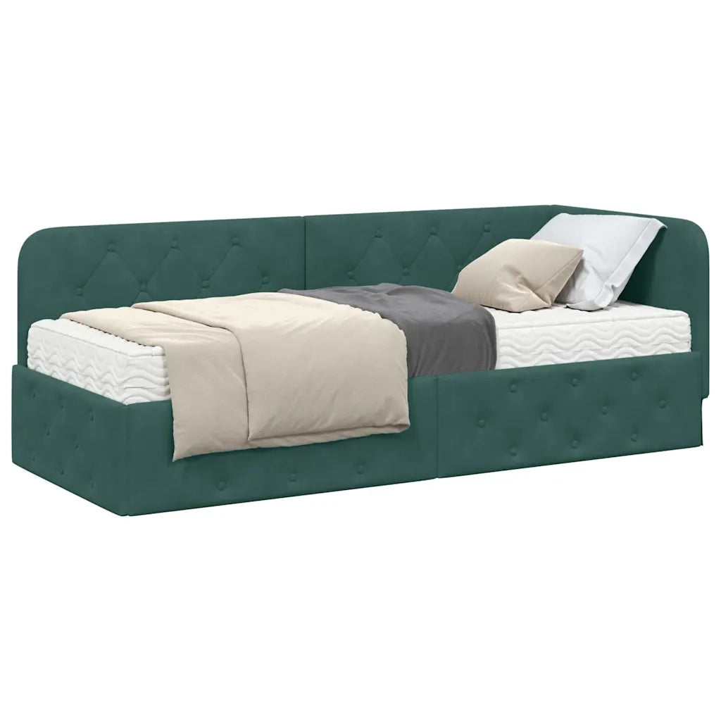 Cornice del letto ad angolo Verde Scuro 80 x 200 cm Velluto