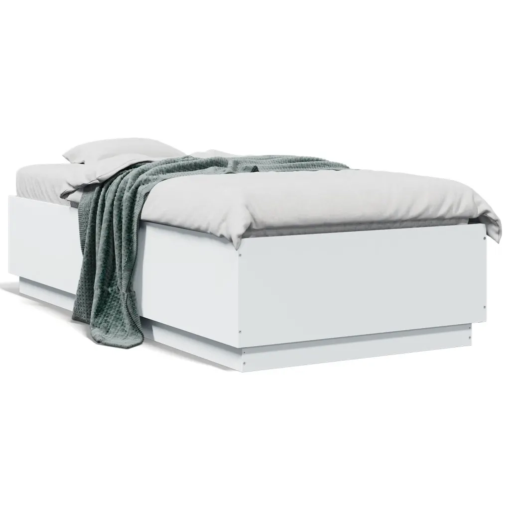 Letto singolo | Letto per adulti | Giroletto con Luci LED Bianco 75x190 cm in Legno Multistrato