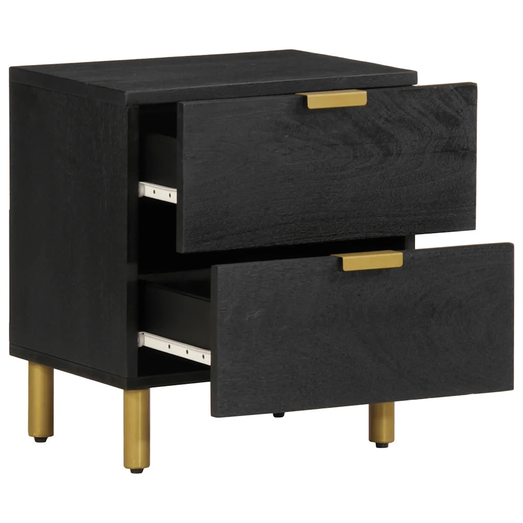 Comodino | Armadio da Notte | Mobiletto da notte Nero 40x33x46 cm in Legno Massello di Mango