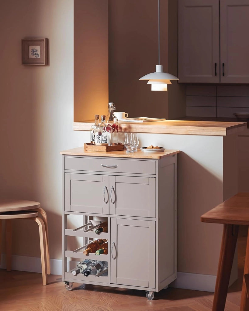 Mobile Cucina Salvaspazio con Ruote, Carrello Cucina con Ruote, Mobiletto Cucina con Cassetti e Portabottiglie, Mobiletto Credenza Cucina per Cucina o Sala da Pranzo, Cachi 67x38x86cm FKW45-KA