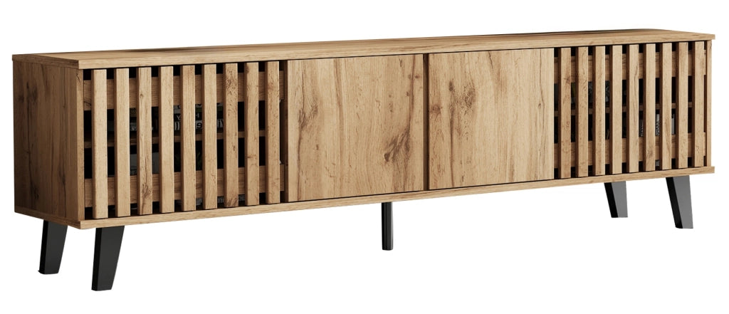 Set mobile TV e credenza in legno naturale; 180 e 150 cm; con vani e ante