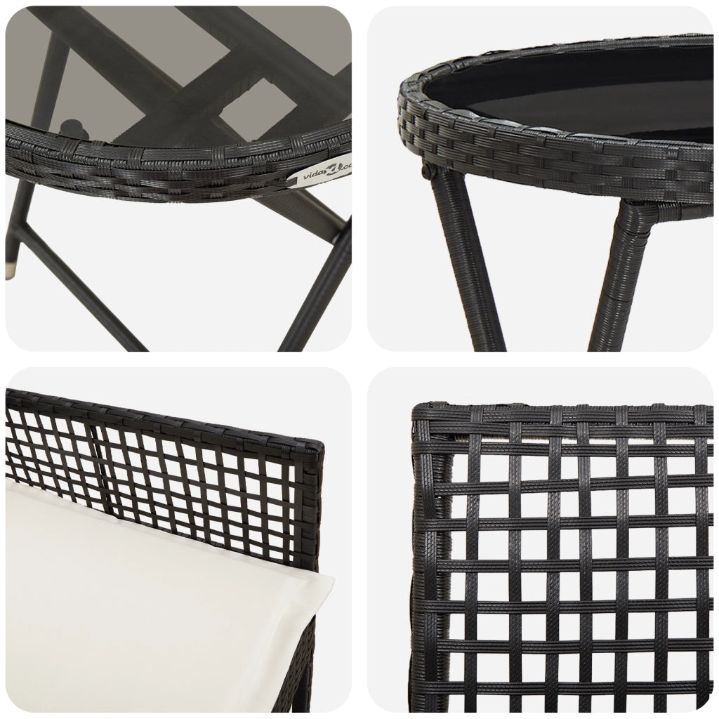 Set Bistro da Giardino 3 Pezzi con Cuscini Rattan Nero