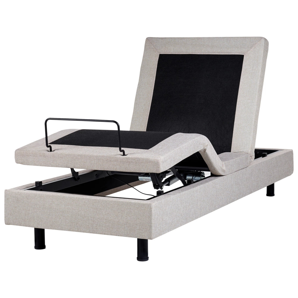 Letto singolo in poliestere beige chiaro regolabile con telecomando senza testiera 90 x 200 cm stile moderno