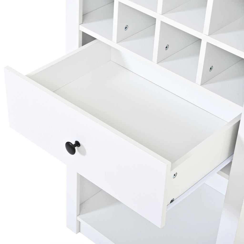 Credenza alta con 1 cassetto; 12 vani e LED - per soggiorno - in MDF - 55×40×200 cm