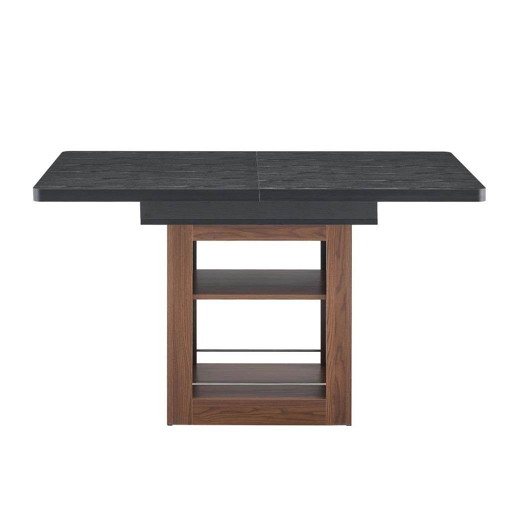 Tavolo allungabile con ripiano a 2 livelli, piano effetto legno nero e base noce, per sala da pranzo, in MDF, nero
