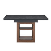 Tavolo allungabile con ripiano a 2 livelli, piano effetto legno nero e base noce, per sala da pranzo, in MDF, nero