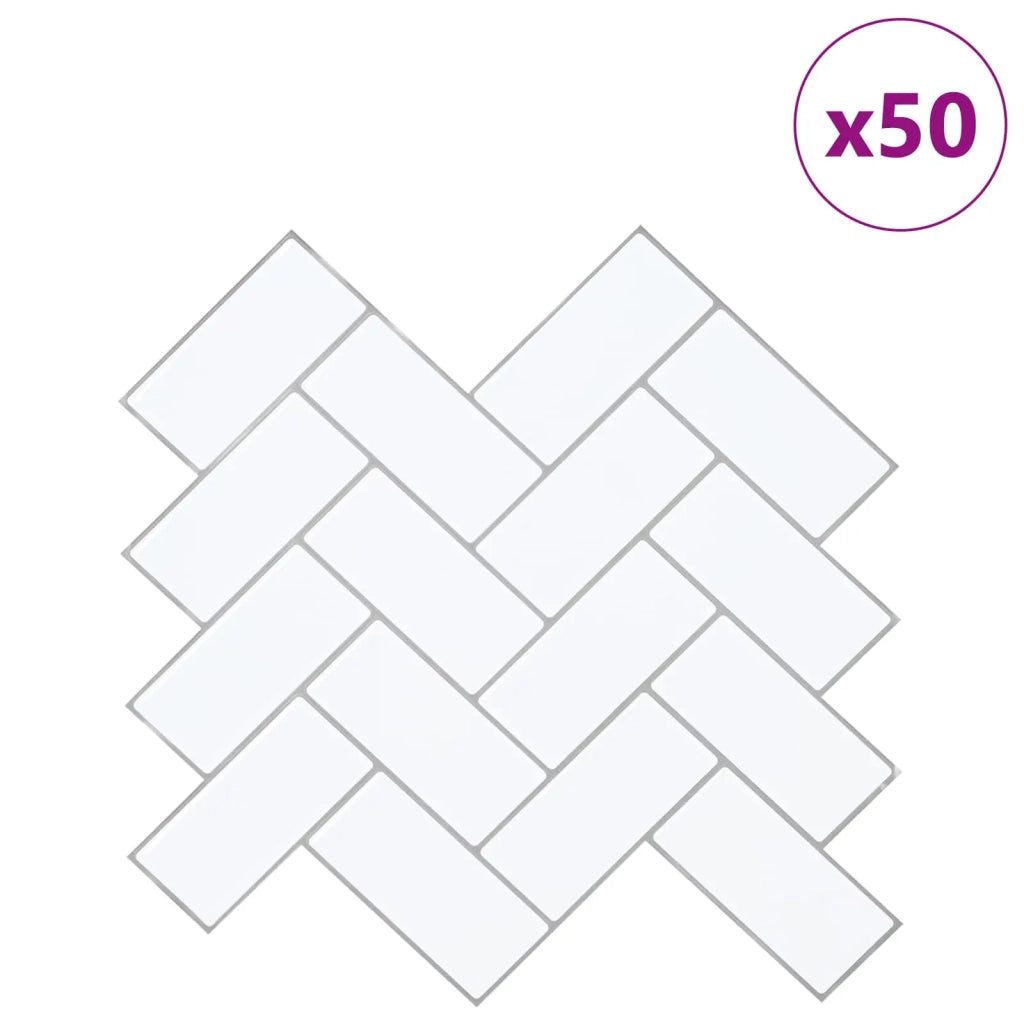 Piastrella a Spina di Pesce 50 pcs Bianco e Grigio 30 x 30 cm