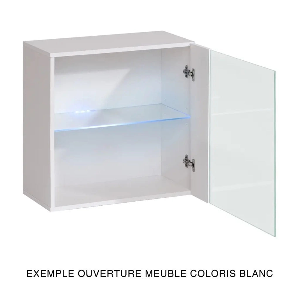 Vetrina nera quadrata sospesa con 1 porta a vetro e illuminazione LED inclusa. Collezione SWITCH.