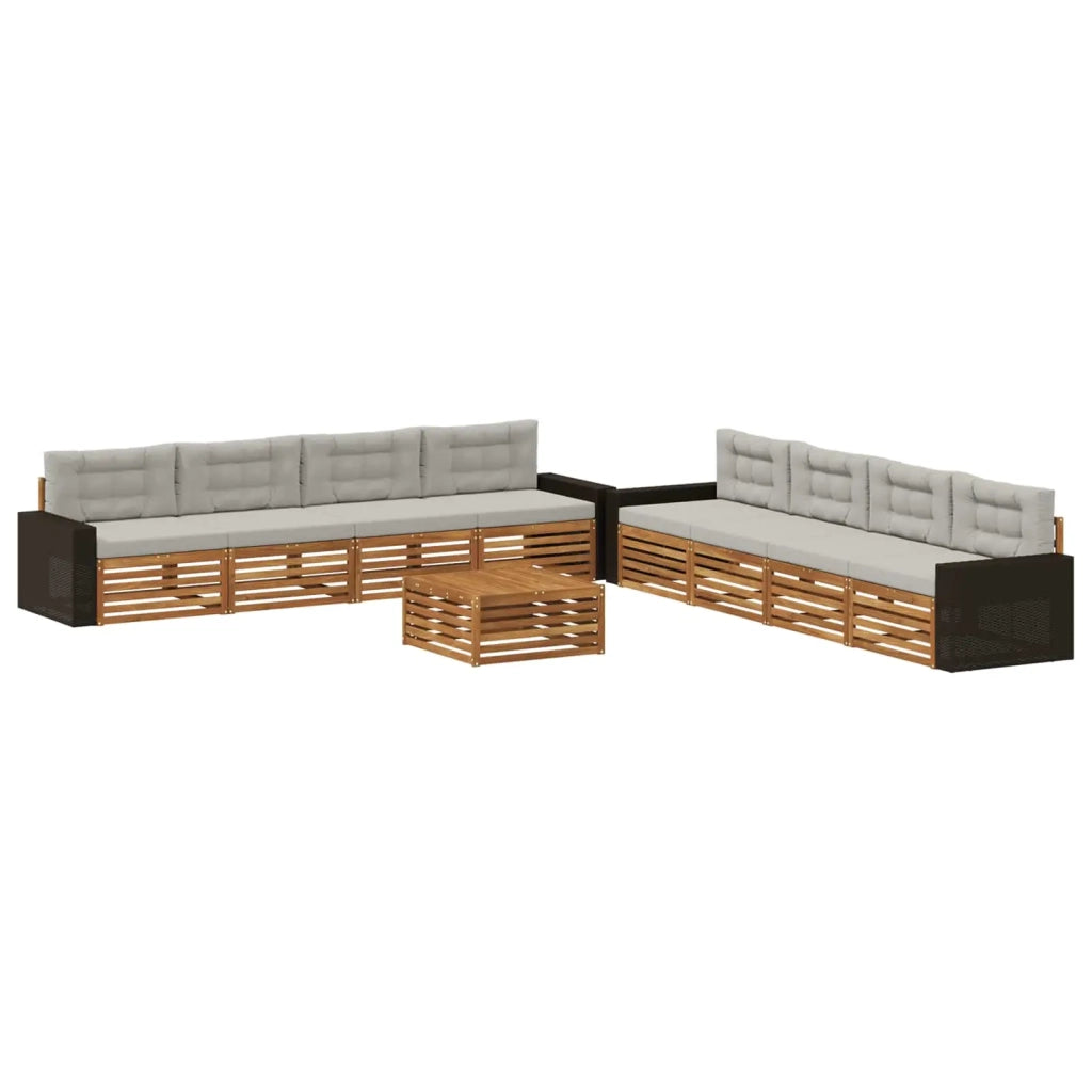 Set di divani da esterno 9 pz Naturale e Grigio Chiaro 3383184