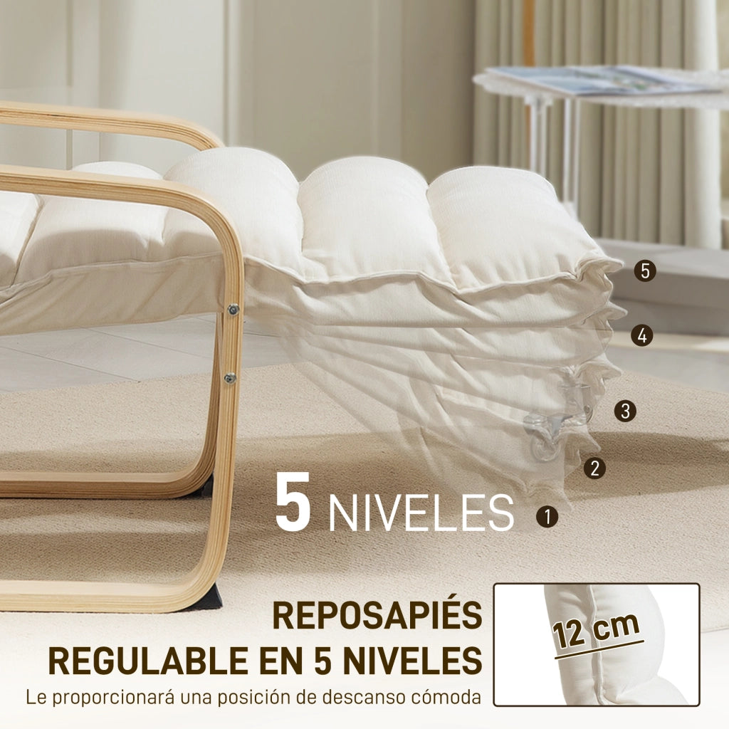 Poltrona Relax con Poggiapiedi Regolabile in Velluto Crema ¨C Zephmum ¨C 67x93x105 cm
