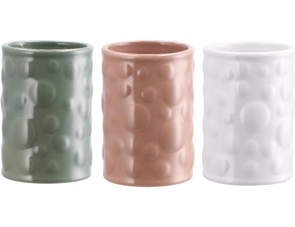1 Pezzo Bicchiere Portaspazzolini in Ceramica Bolle 3 Colori