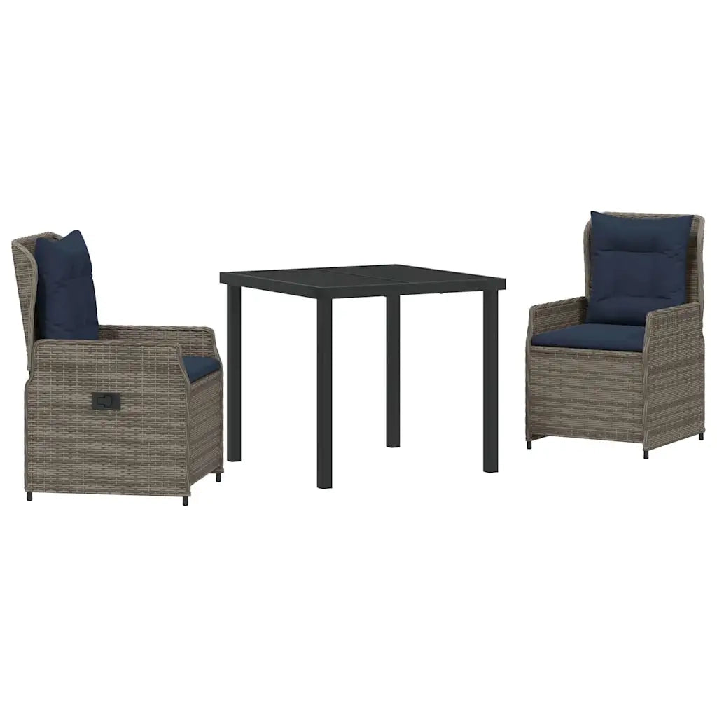 Set da Pranzo per Giardino con cuscino 3 pcs Grigio Poly Rattan 3381030