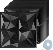 Pannelli di decorazione per parete 3D, 12 pezzi, 30 x 30 cm (1,08 m²), pannelli 3D con adesivo, pannelli decorativi per parete in PVC molto resistenti, non deformabili, impermeabili, resistenti al calore, neri opachi.