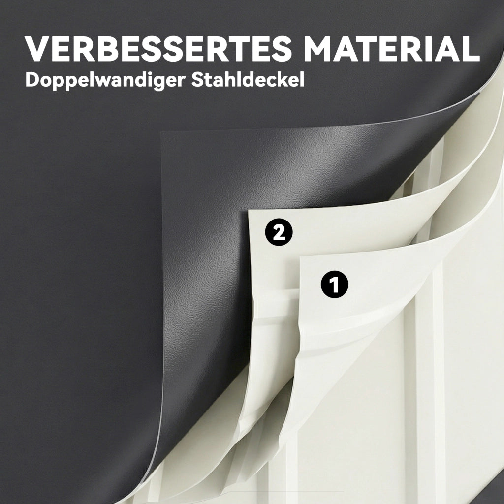 Box da giardino in metallo 350L ¨C Xylo ¨C doppia parete, coperchio impermeabile, chiusura, grigio 120x61x62cm