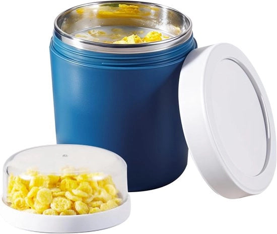 Bicchiere per cereali, 500 ml + 220 ml, bicchiere per yogurt in acciaio inossidabile, isolato e impermeabile, adatto a lavastoviglie, congelatore e forno a microonde (blu)