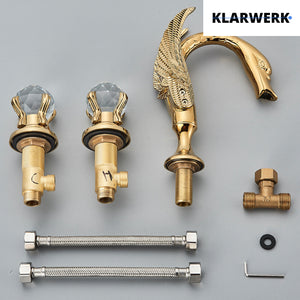 ADRIAN | Rubinetto da bagno a 3 fori grande cigno oro |per vasca dal design lussuoso per catering alberghiero miscelatore per lavabo a 2 maniglie