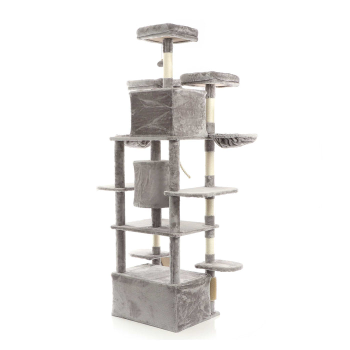 Fudajo Albero tiragraffi 198cm per gatti, grigio con sisal cuccette e amache