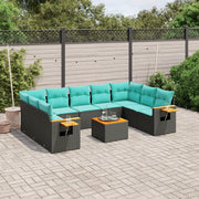 Set Divani da Giardino 10 pz con Cuscini Nero in Polyrattan 3227121