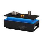 TAVOLO DA SALOTTO ALZABILE 96x45x40 cm NERO in pannello di legno con LED e cassetto
