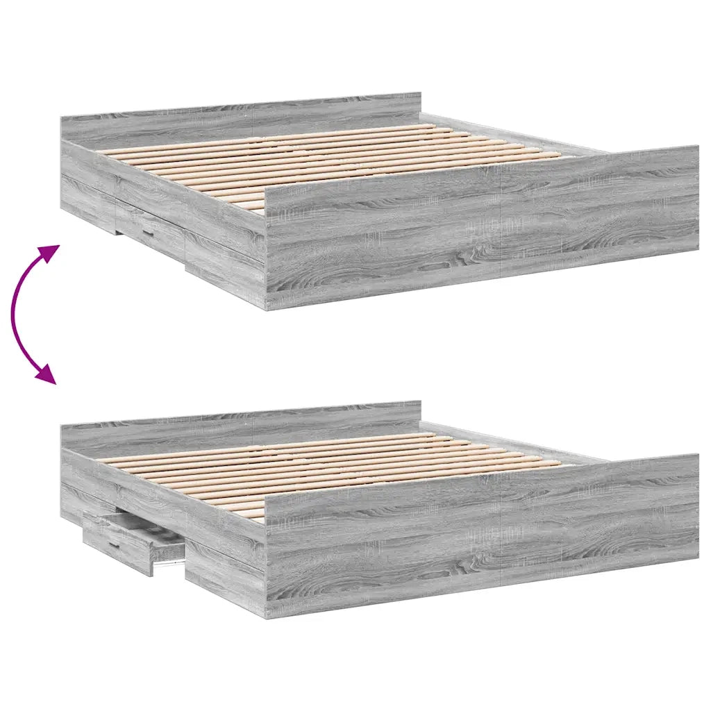 Letto matrimoniale | Letto per adulti | Giroletto Cassetti Grigio Sonoma 180x200 cm Legno Multistrato