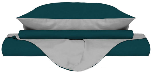 Copripiumino con Sacco e Federe Doubleface Verde Petrolio/Grigio Chiaro 1 Piazza e Mezzo