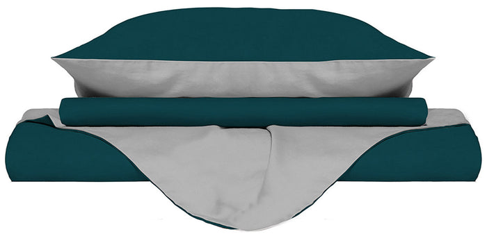 Copripiumino con Sacco e Federe Doubleface Verde Petrolio/Grigio Chiaro 1 Piazza e Mezzo