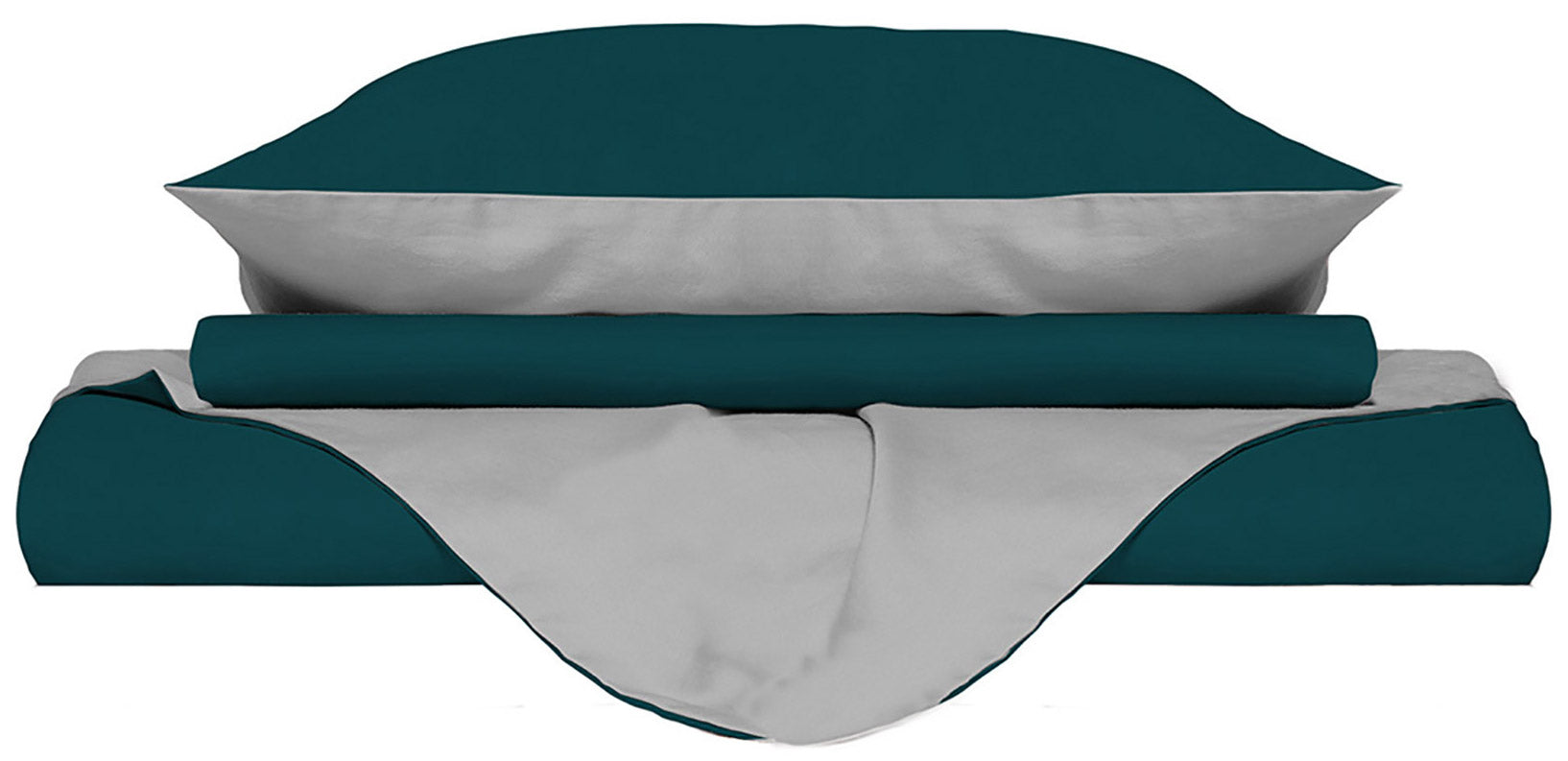 Copripiumino con Sacco e Federe Doubleface Verde Petrolio/Grigio Chiaro Matrimoniale