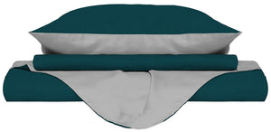 Copripiumino con Sacco e Federe Doubleface Verde Petrolio/Grigio Chiaro Matrimoniale