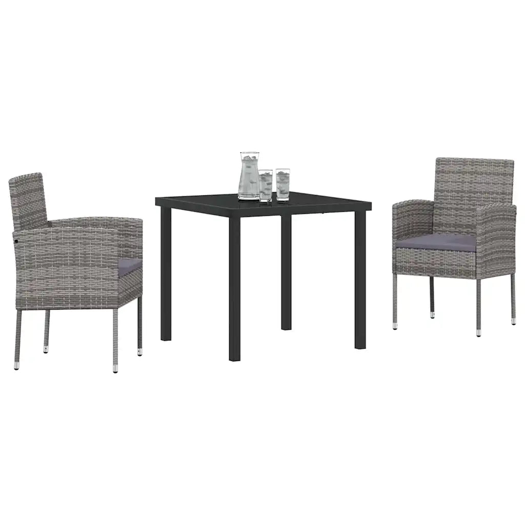 Set da Pranzo per Giardino con cuscino 3 pcs Grigio polyrattan