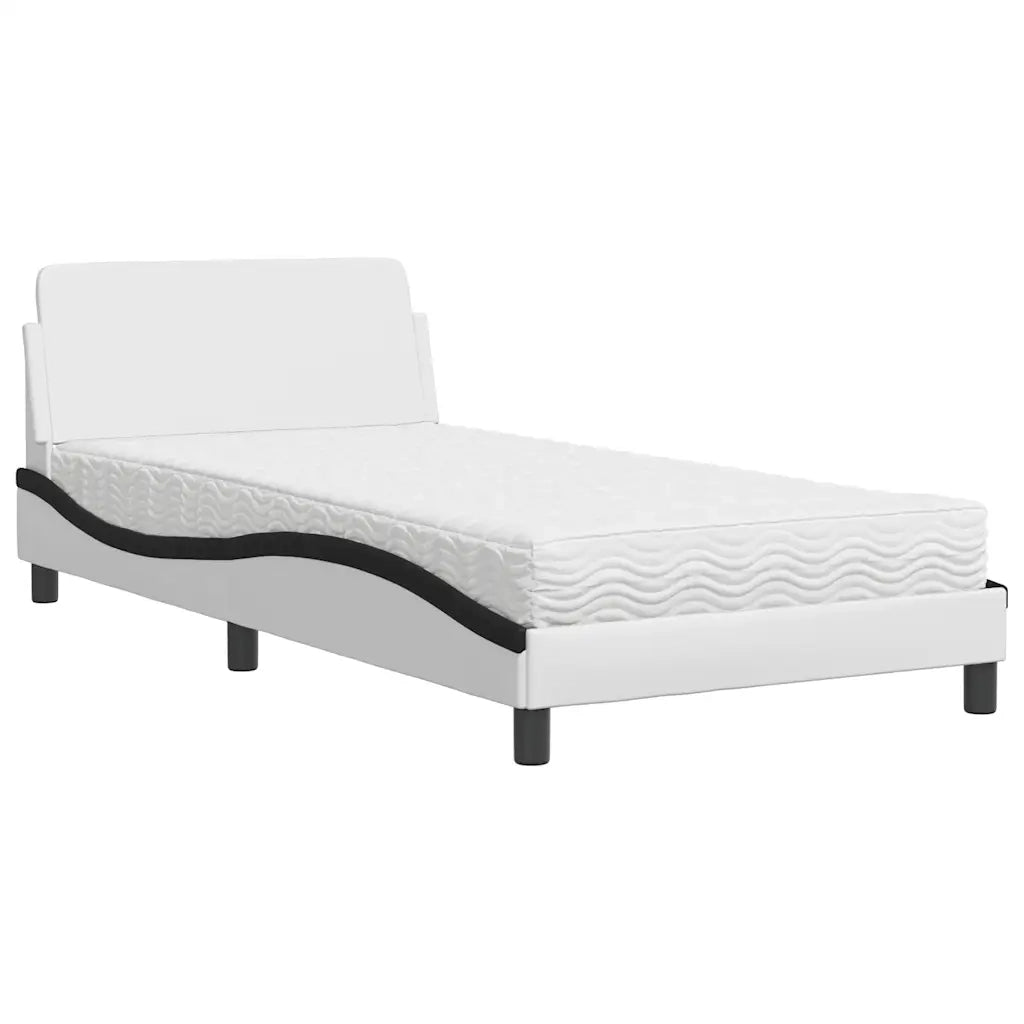 Letto con Materasso-Struttura Letto con Materasso Dover Bianco e Nero 100x200 cm in Similpelle