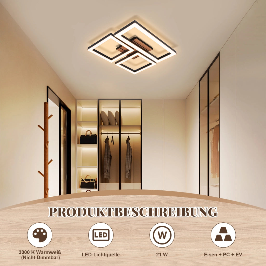 ZMH Plafoniera LED nera 21W design moderno luce bianca calda 3000K ideale per corridoio camera da letto o ufficio