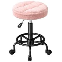 Sgabello da Ufficio Regolabile in Altezza 55-66 cm con Rotelle Girevoli 360°, Ø50 x 50-66 cm, Rosa