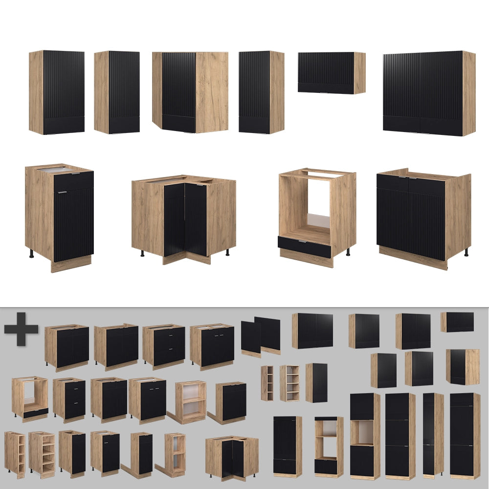 Vicco Cucina angolare completa Rovere nero rigato/oro 160 x 60 cm senza piano di lavoro