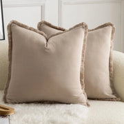 Set di 2 cuscini di cotone neutri con piumini 45 x 45 cm cuscini decorativi per divano cuscini di stile boho cuscini di copertura per divano cuscini per camera da letto soggiorno arredamento di casa in tono di taupe