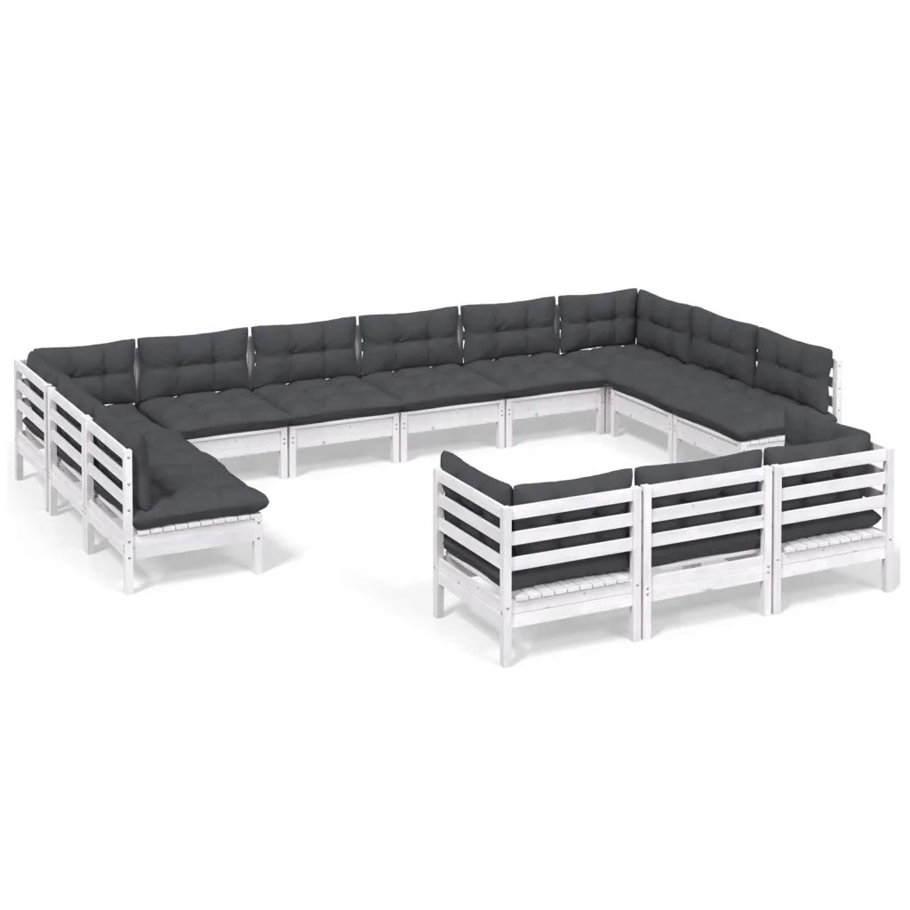 Set Divani da Giardino 13 pz con Cuscini Bianchi Legno di Pino 3097284
