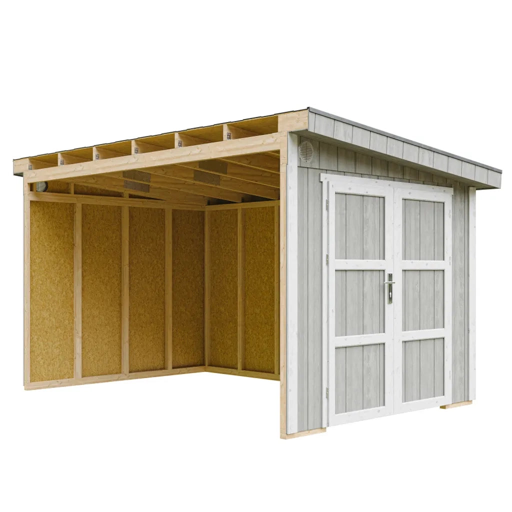 Casetta da giardino di qualit?  PREMIUM 8,68 m?² - H231x248x412 cm - Senza pavimento e parete laterale - Timbela M939B-TUNDRA GREY