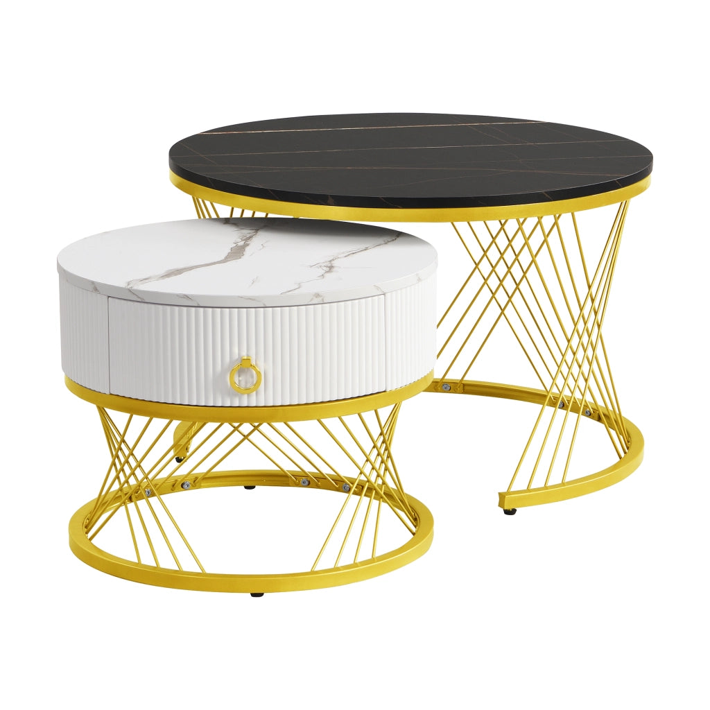 TAVOLINO da caffè modulare set da 2 pezzi MDF nero effetto marmo