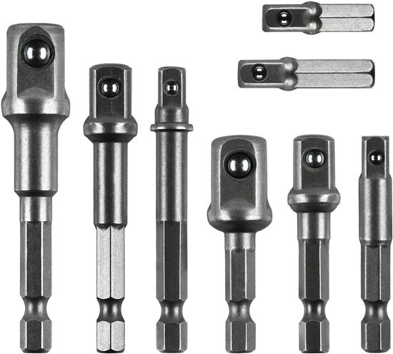 Set di adattatori per trapani a 8 pezzi, set di adattatori per dadi a percussione, trapano a 6 facce, set di chiavi a vite, misure 1/4", 3/8", 1/2 pollice, compatibile con trapanelli, trapani a batteria, trapani elettrici