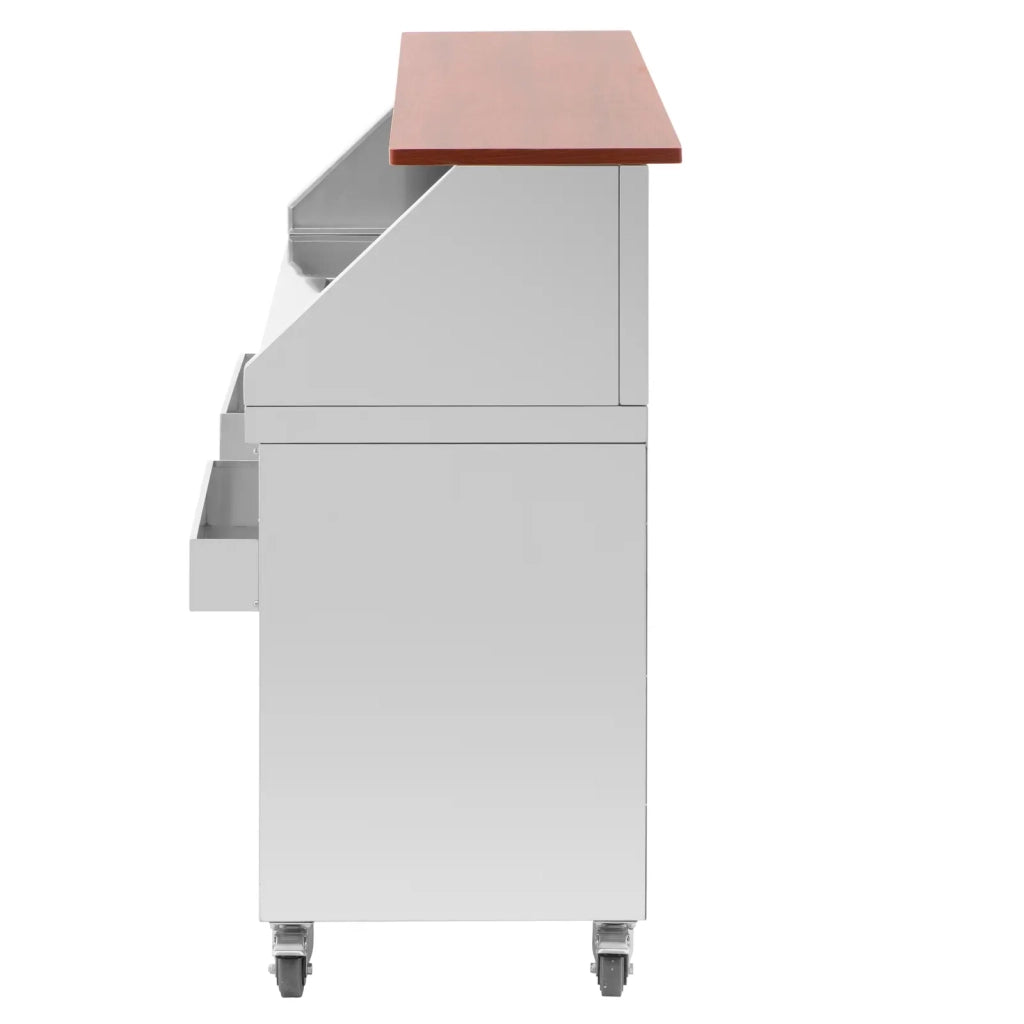 Mobile bar con vaschetta per ghiaccio e portabottiglie piano di lavoro 150 cm effetto legno acciaio inox 14_0008401